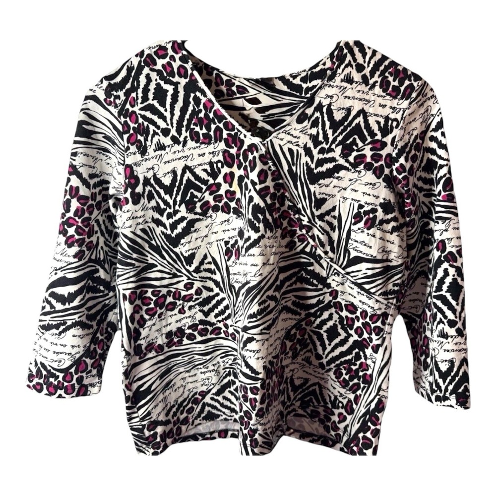 Hearts of Palm Animal Print Top Women's Medium Pink Black Zebra Leopard